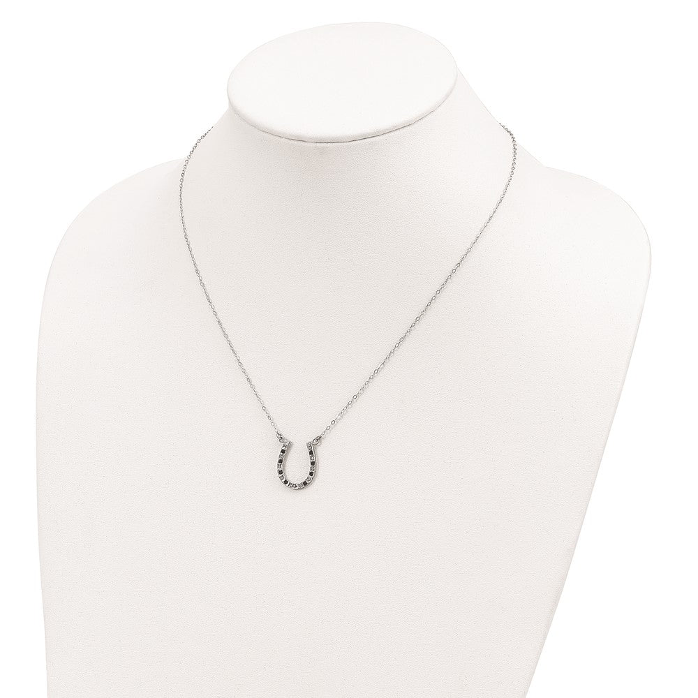 Sterling Silver Diamond Fascination Mystique Platinum-Plated Black And White 18 Inch Necklace