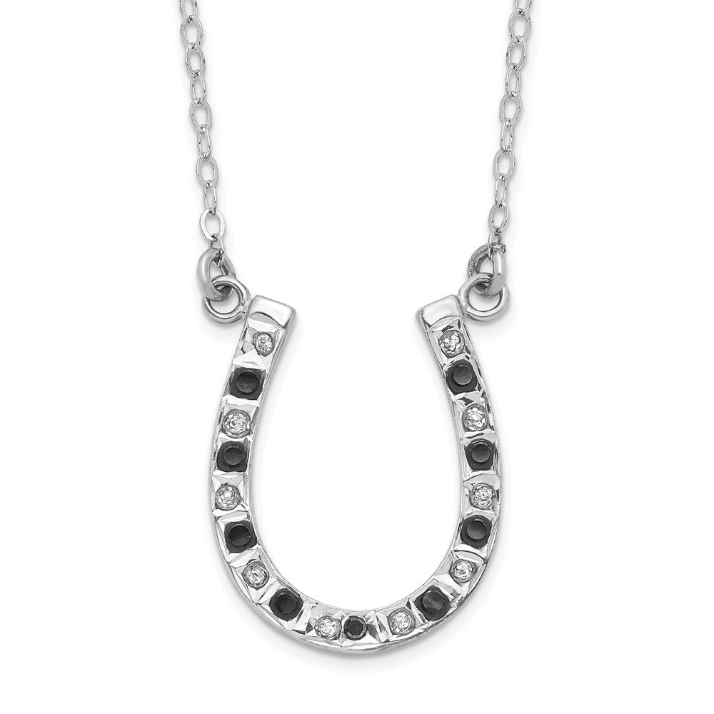 Sterling Silver Diamond Fascination Mystique Platinum-Plated Black And White 18 Inch Necklace