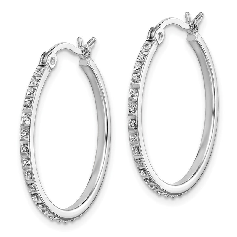 Sterling Silver Diamond Fascination Mystique Platinum-Plated Round Hoop Earrings