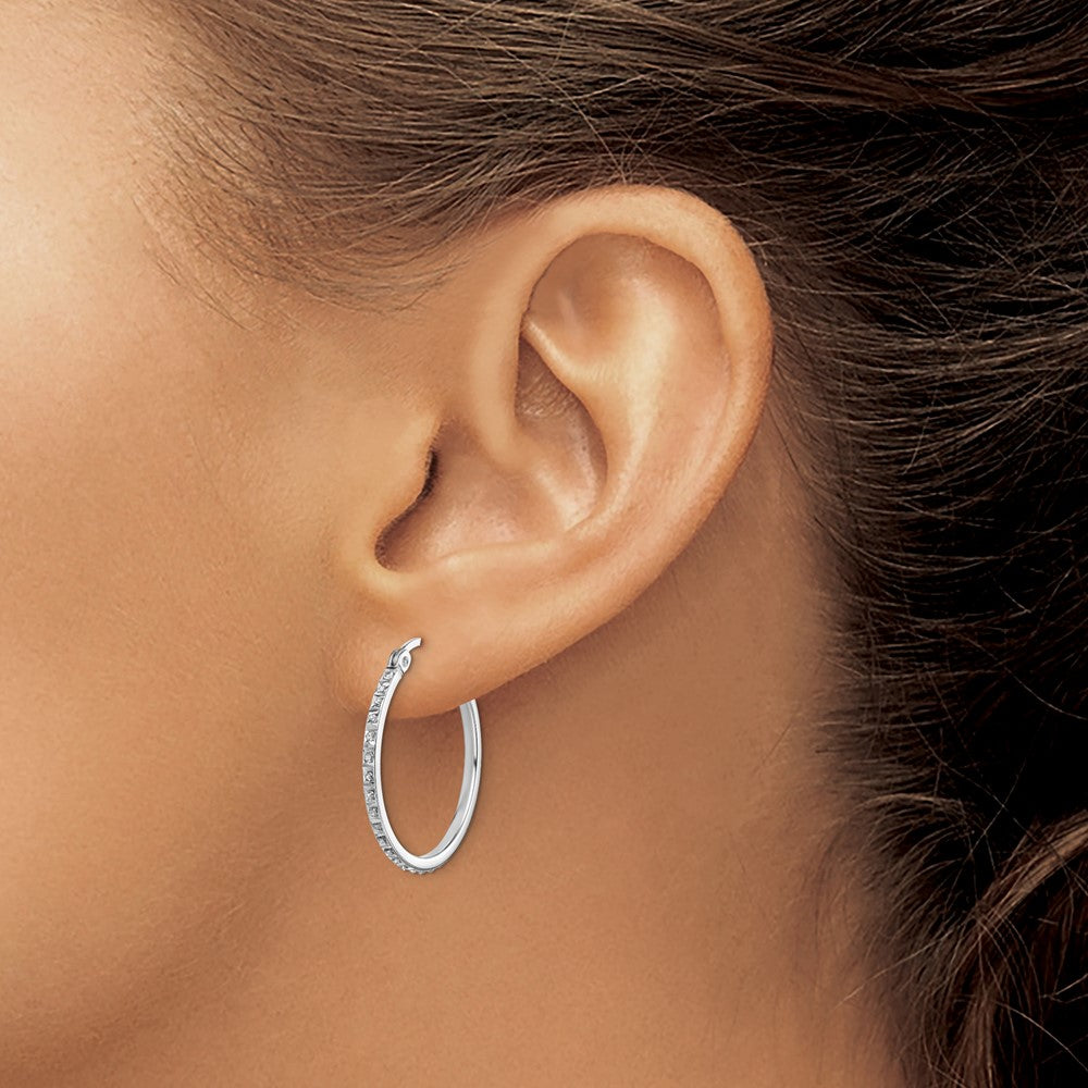 Sterling Silver Diamond Fascination Mystique Platinum-Plated Round Hoop Earrings