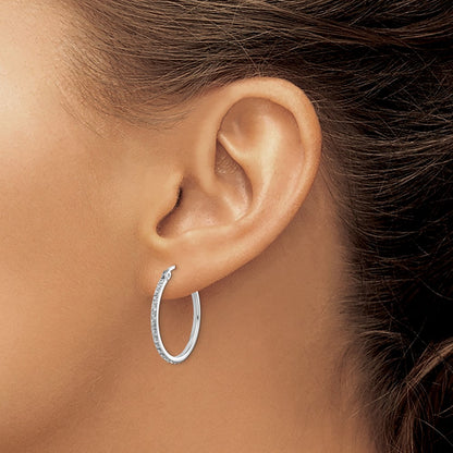 Sterling Silver Diamond Fascination Mystique Platinum-Plated Round Hoop Earrings
