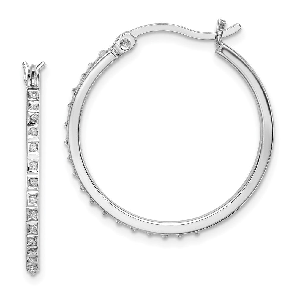 Sterling Silver Diamond Fascination Mystique Platinum-Plated Round Hoop Earrings