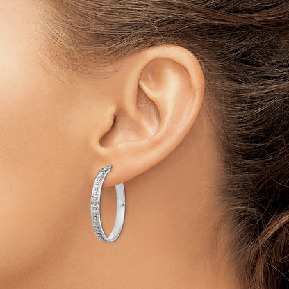 Sterling Silver Diamond Fascination Mystique Platinum-Plated Round Hoop Earrings
