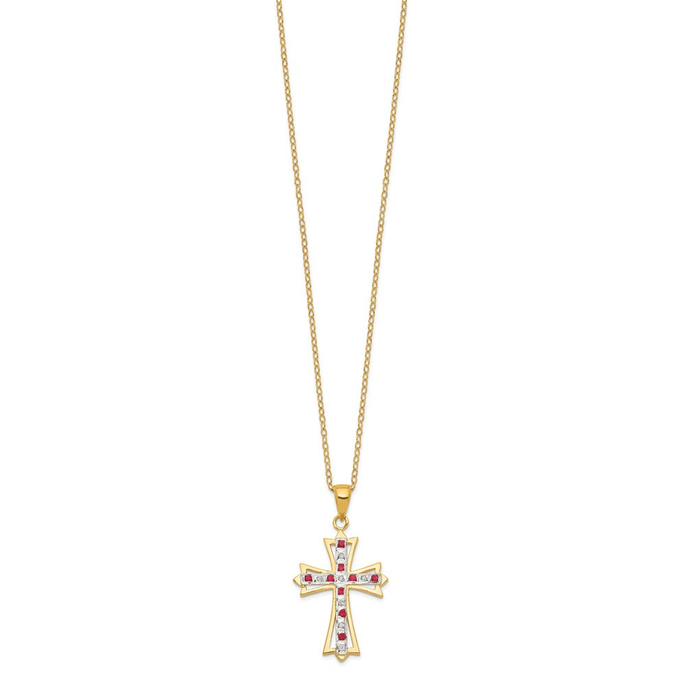 Sterling Silver Diamond Fascination Mystique 18K Gold-Plated And Ruby Cross 18 Inch Necklace