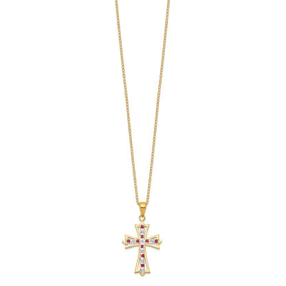 Sterling Silver Diamond Fascination Mystique 18K Gold-Plated And Ruby Cross 18 Inch Necklace