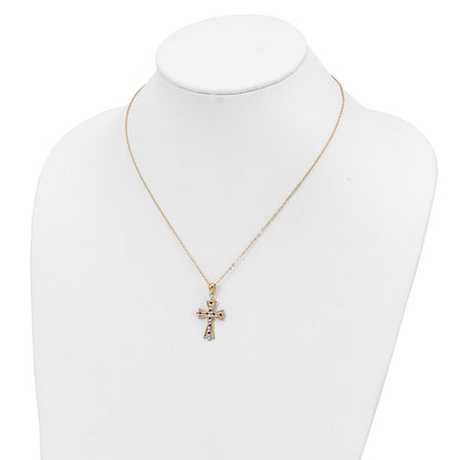 Sterling Silver Diamond Fascination Mystique 18K Gold-Plated And Ruby Cross 18 Inch Necklace