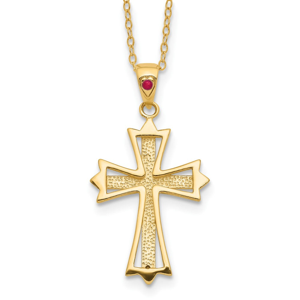 Sterling Silver Diamond Fascination Mystique 18K Gold-Plated And Ruby Cross 18 Inch Necklace