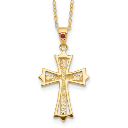 Sterling Silver Diamond Fascination Mystique 18K Gold-Plated And Ruby Cross 18 Inch Necklace