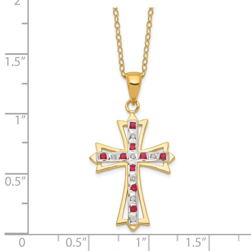 Sterling Silver Diamond Fascination Mystique 18K Gold-Plated And Ruby Cross 18 Inch Necklace