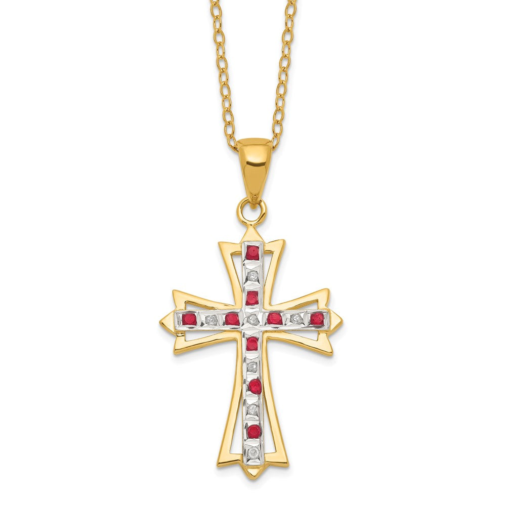 Sterling Silver Diamond Fascination Mystique 18K Gold-Plated And Ruby Cross 18 Inch Necklace