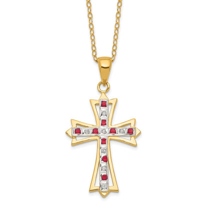 Sterling Silver Diamond Fascination Mystique 18K Gold-Plated And Ruby Cross 18 Inch Necklace