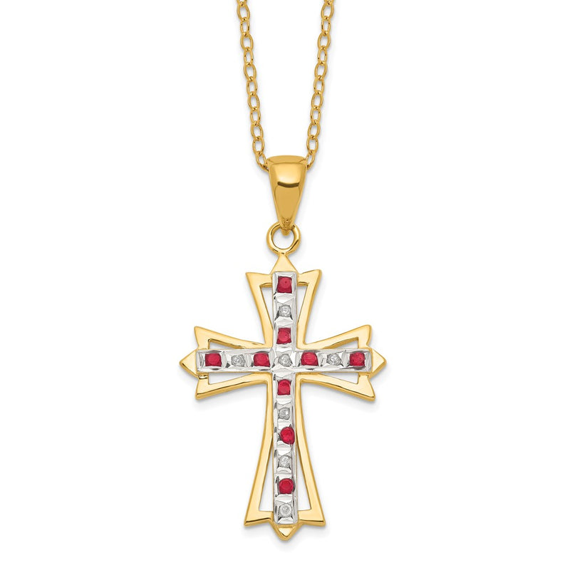 Sterling Silver Diamond Fascination Mystique 18K Gold-Plated And Ruby Cross 18 Inch Necklace