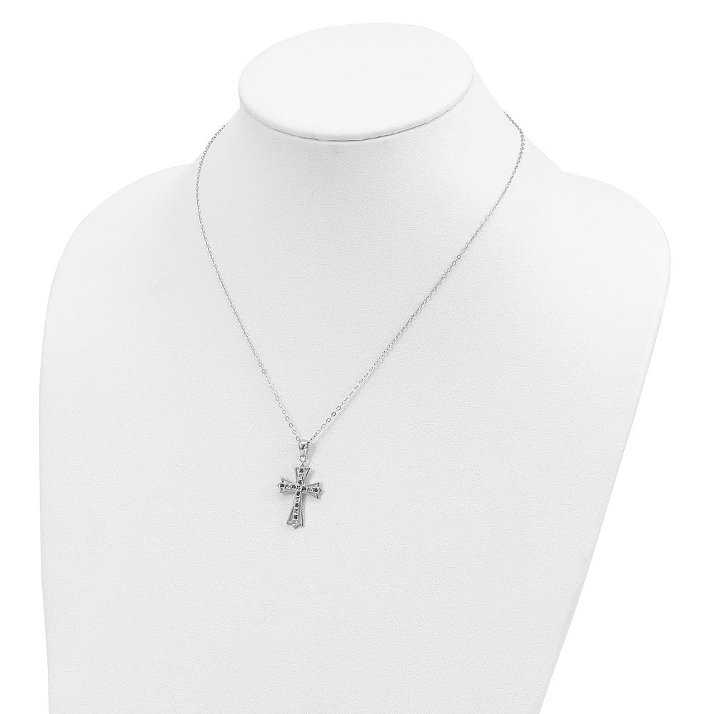 Sterling Silver Diamond Fascination Mystique Platinum-Plated And Sapphire Cross 18 Inch Necklace