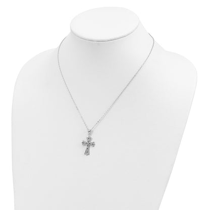 Sterling Silver Diamond Fascination Mystique Platinum-Plated And Sapphire Cross 18 Inch Necklace