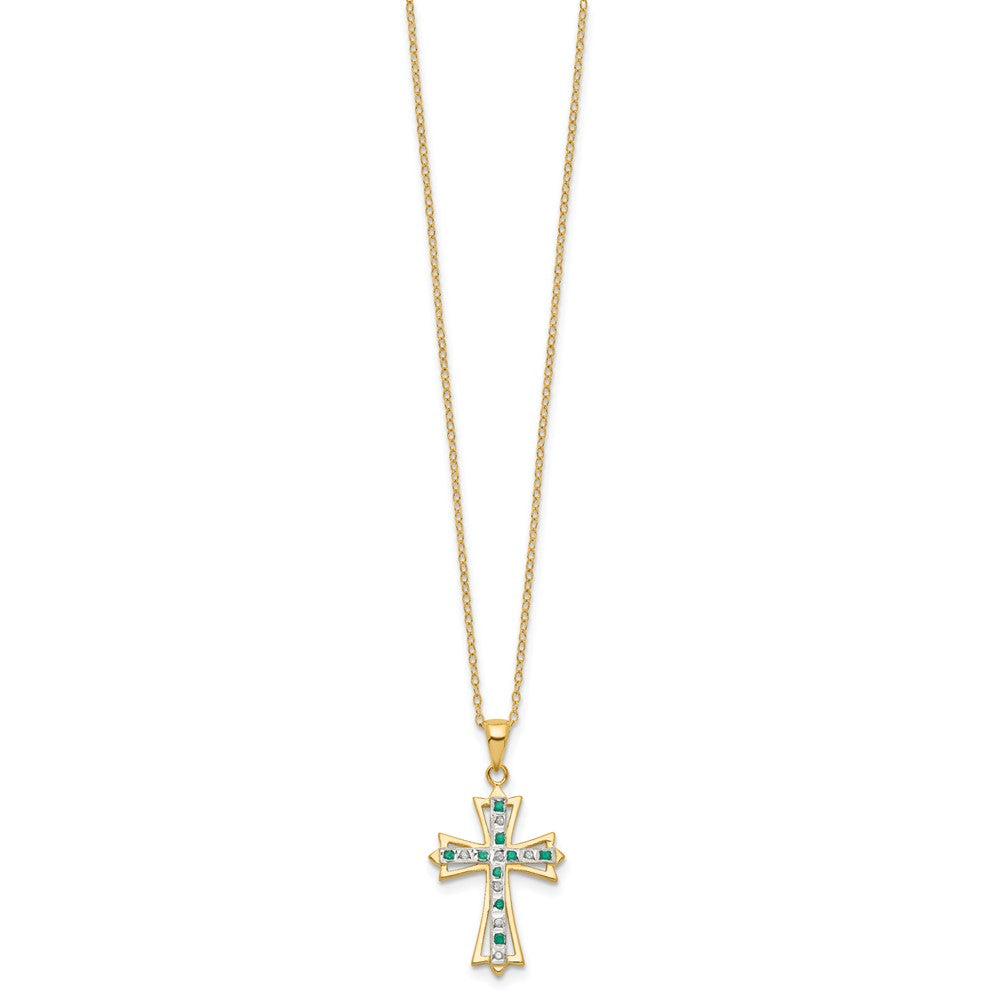 Sterling Silver Diamond Fascination Mystique 18K Gold-Plated And Emerald Cross 18 Inch Necklace