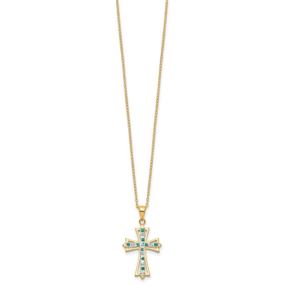 Sterling Silver Diamond Fascination Mystique 18K Gold-Plated And Emerald Cross 18 Inch Necklace