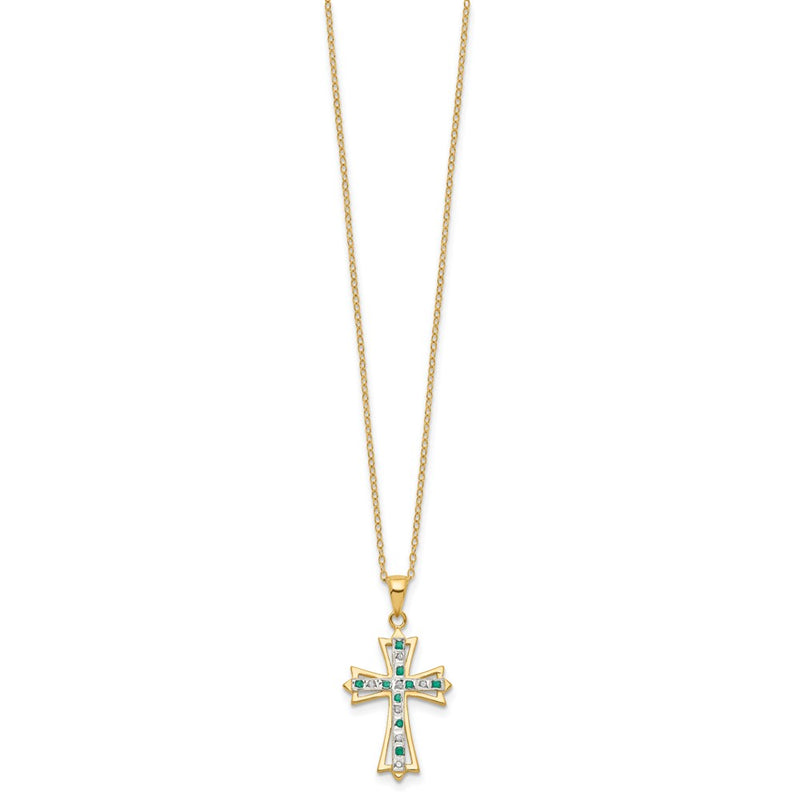 Sterling Silver Diamond Fascination Mystique 18K Gold-Plated And Emerald Cross 18 Inch Necklace