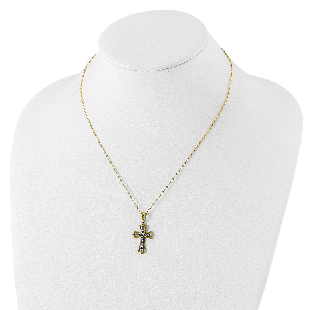 Sterling Silver Diamond Fascination Mystique 18K Gold-Plated And Emerald Cross 18 Inch Necklace