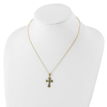 Sterling Silver Diamond Fascination Mystique 18K Gold-Plated And Emerald Cross 18 Inch Necklace