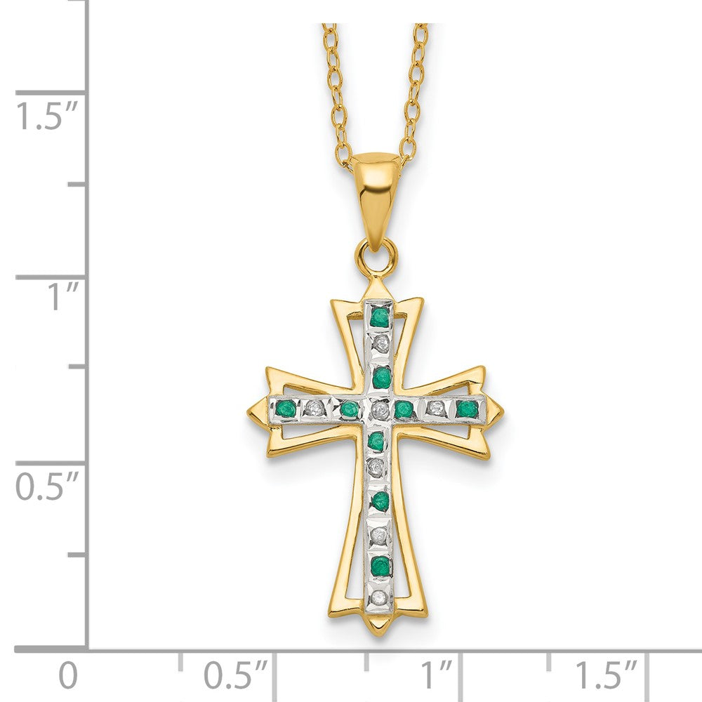 Sterling Silver Diamond Fascination Mystique 18K Gold-Plated And Emerald Cross 18 Inch Necklace