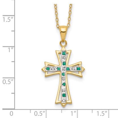 Sterling Silver Diamond Fascination Mystique 18K Gold-Plated And Emerald Cross 18 Inch Necklace