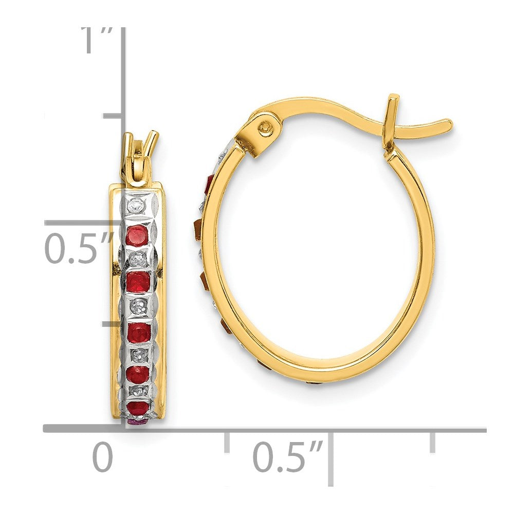 Sterling Silver Diamond Fascination Mystique 18K Gold-Plated And Ruby Oval Hoop Earrings