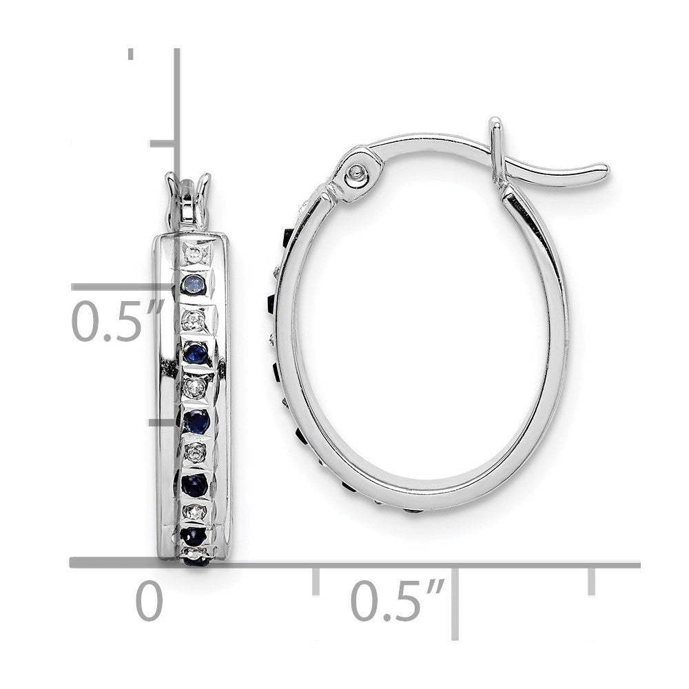 Sterling Silver Diamond Fascination Mystique Platinum-Plated And Sapphire Oval Hoop Earring