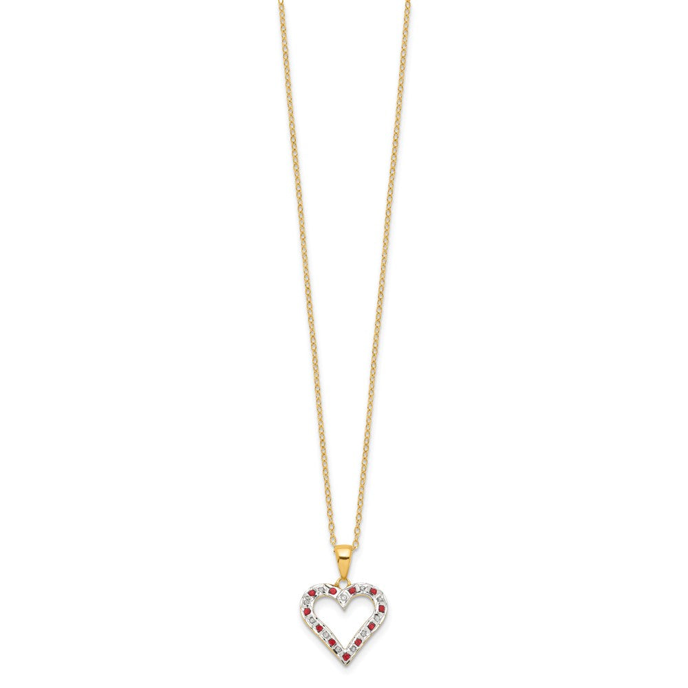 Sterling Silver Diamond Fascination Mystique 18K Gold-Plated And Ruby Heart 18 Inch Necklace