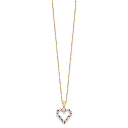 Sterling Silver Diamond Fascination Mystique 18K Gold-Plated And Ruby Heart 18 Inch Necklace