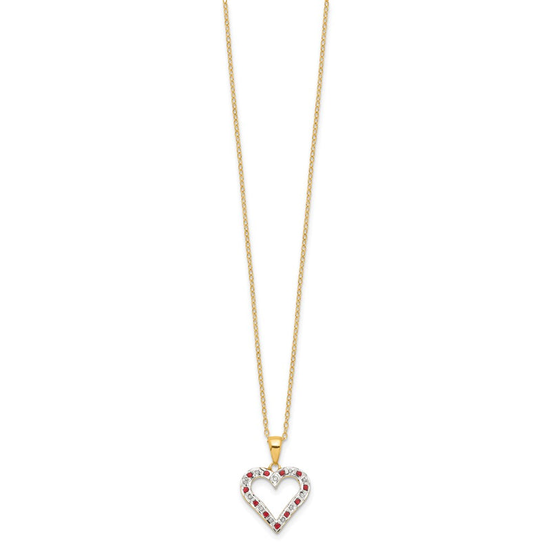 Sterling Silver Diamond Fascination Mystique 18K Gold-Plated And Ruby Heart 18 Inch Necklace