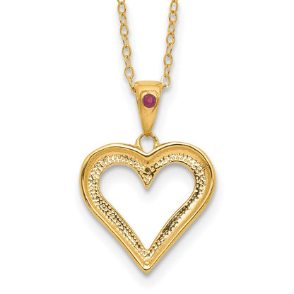 Sterling Silver Diamond Fascination Mystique 18K Gold-Plated And Ruby Heart 18 Inch Necklace
