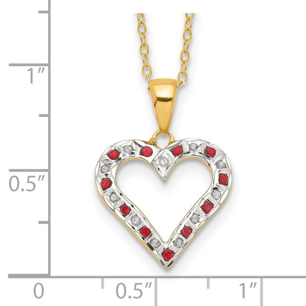 Sterling Silver Diamond Fascination Mystique 18K Gold-Plated And Ruby Heart 18 Inch Necklace