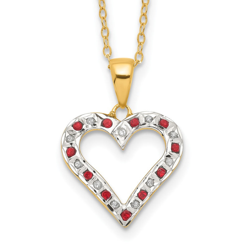 Sterling Silver Diamond Fascination Mystique 18K Gold-Plated And Ruby Heart 18 Inch Necklace