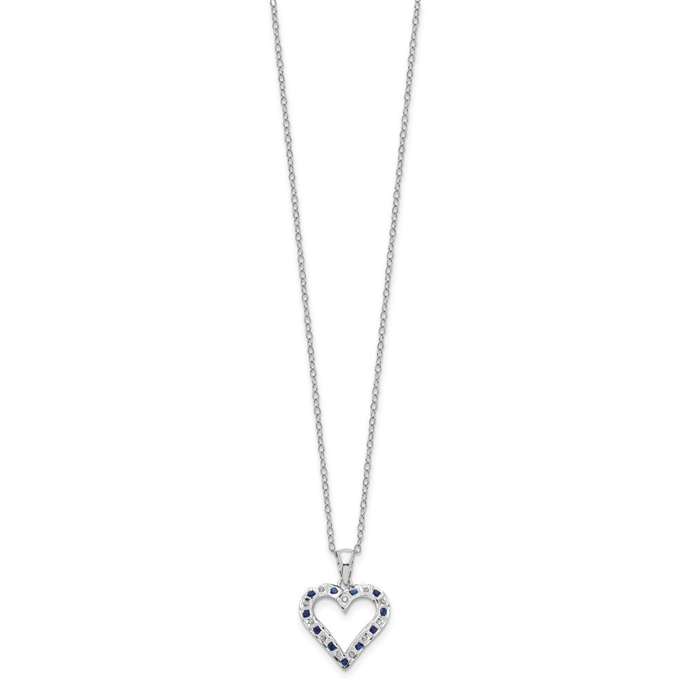 Sterling Silver Diamond Fascination Mystique Platinum-Plated And Sapphire Heart 18 Inch Necklace