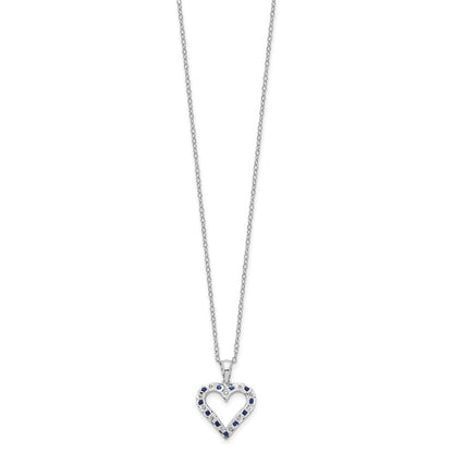 Sterling Silver Diamond Fascination Mystique Platinum-Plated And Sapphire Heart 18 Inch Necklace