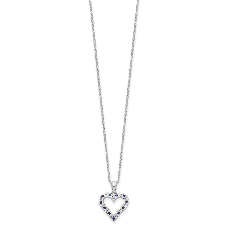 Sterling Silver Diamond Fascination Mystique Platinum-Plated And Sapphire Heart 18 Inch Necklace