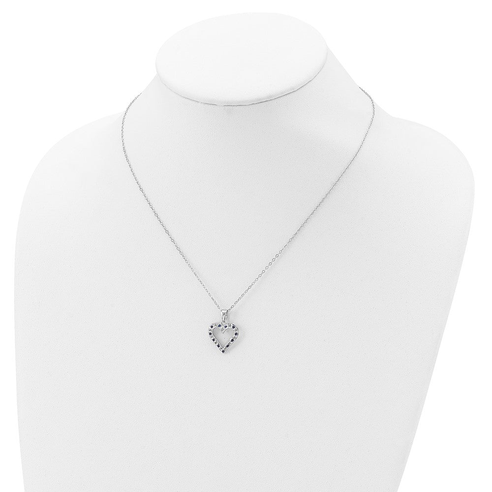 Sterling Silver Diamond Fascination Mystique Platinum-Plated And Sapphire Heart 18 Inch Necklace