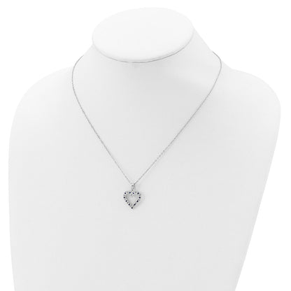 Sterling Silver Diamond Fascination Mystique Platinum-Plated And Sapphire Heart 18 Inch Necklace