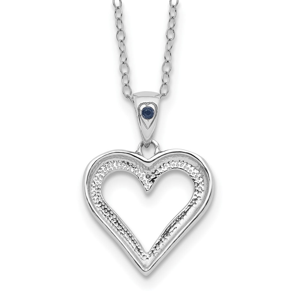 Sterling Silver Diamond Fascination Mystique Platinum-Plated And Sapphire Heart 18 Inch Necklace