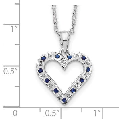 Sterling Silver Diamond Fascination Mystique Platinum-Plated And Sapphire Heart 18 Inch Necklace