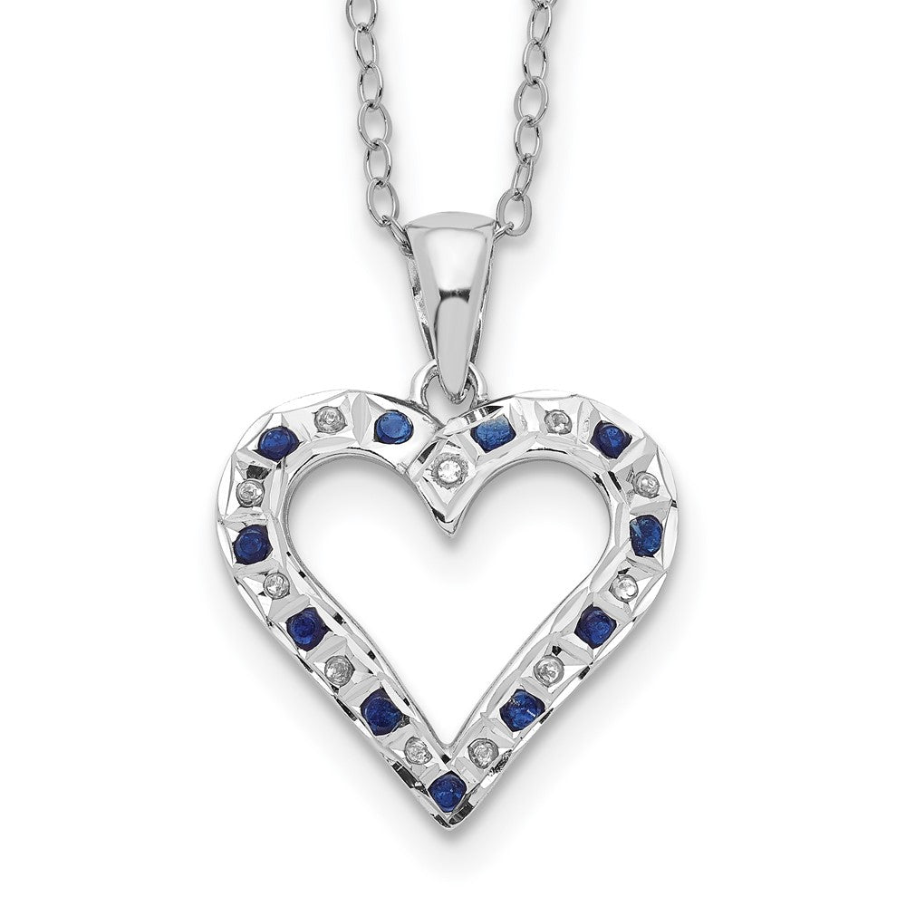 Sterling Silver Diamond Fascination Mystique Platinum-Plated And Sapphire Heart 18 Inch Necklace