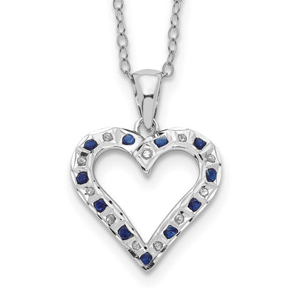 Sterling Silver Diamond Fascination Mystique Platinum-Plated And Sapphire Heart 18 Inch Necklace