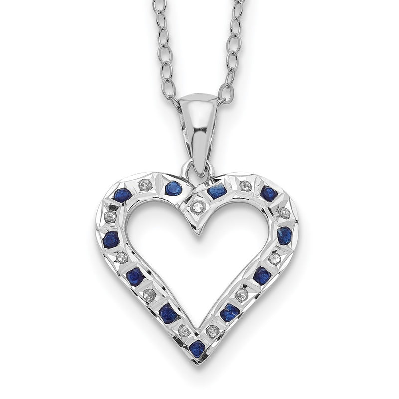 Sterling Silver Diamond Fascination Mystique Platinum-Plated And Sapphire Heart 18 Inch Necklace