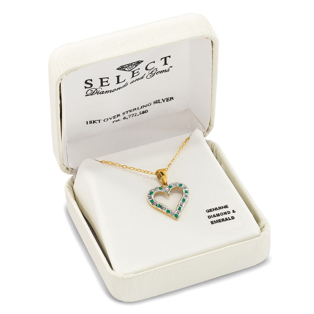 Sterling Silver Diamond Fascination Mystique 18K Gold-Plated And Emerald Heart 18 Inch Necklace