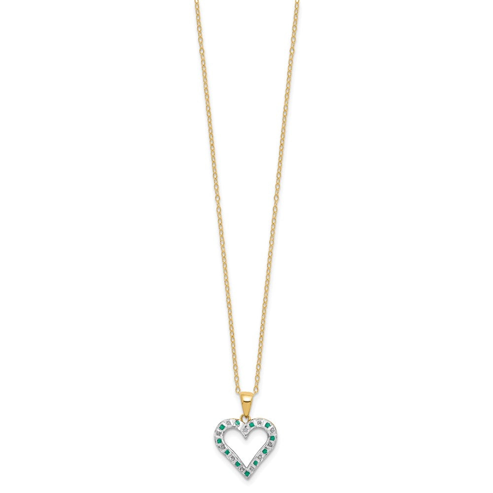 Sterling Silver Diamond Fascination Mystique 18K Gold-Plated And Emerald Heart 18 Inch Necklace