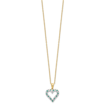 Sterling Silver Diamond Fascination Mystique 18K Gold-Plated And Emerald Heart 18 Inch Necklace