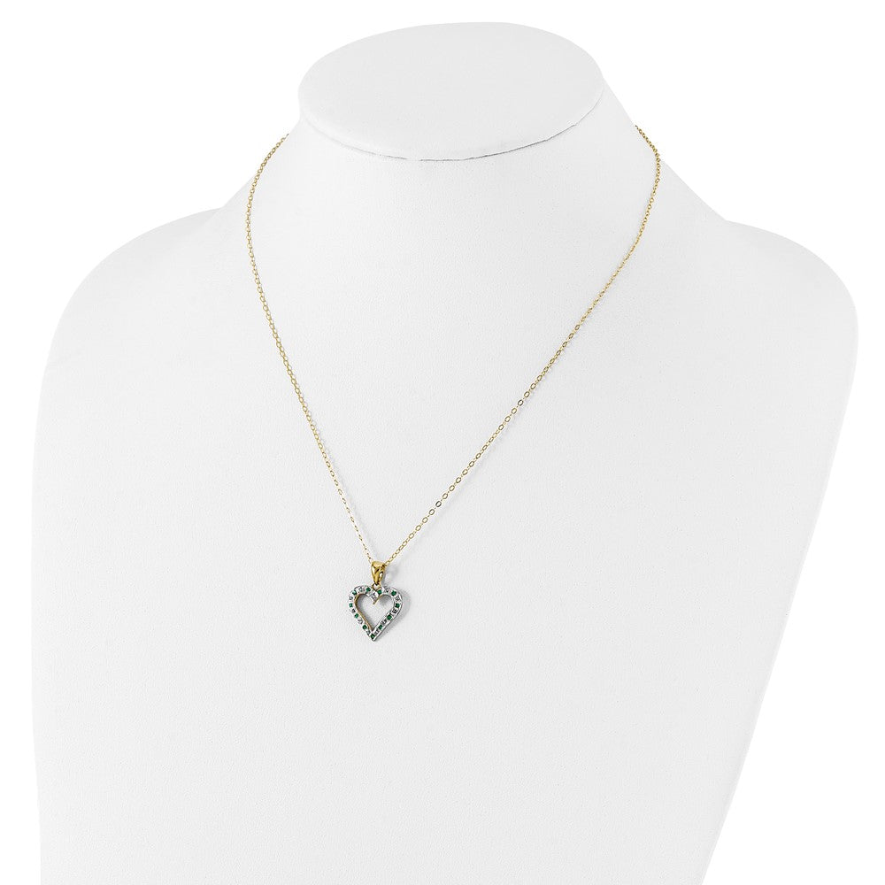 Sterling Silver Diamond Fascination Mystique 18K Gold-Plated And Emerald Heart 18 Inch Necklace