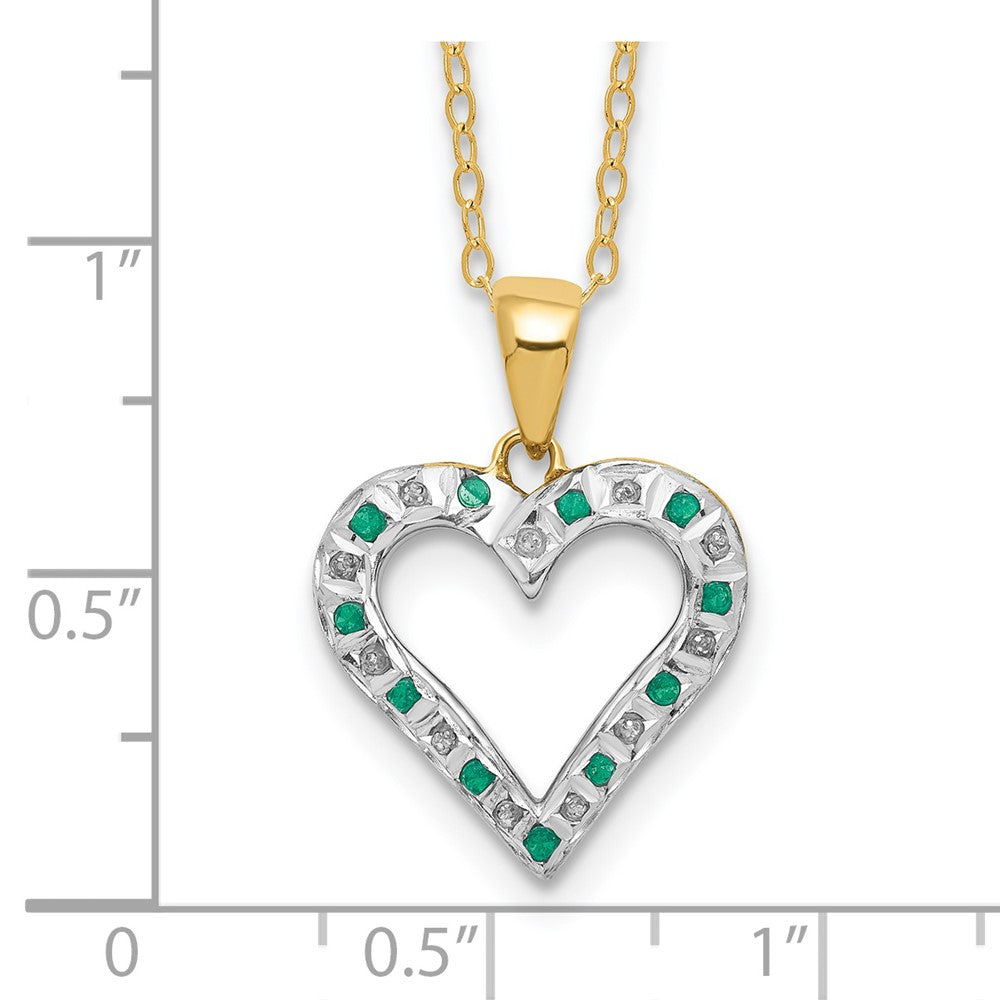 Sterling Silver Diamond Fascination Mystique 18K Gold-Plated And Emerald Heart 18 Inch Necklace