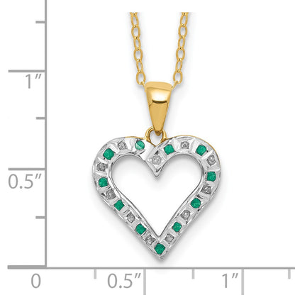Sterling Silver Diamond Fascination Mystique 18K Gold-Plated And Emerald Heart 18 Inch Necklace