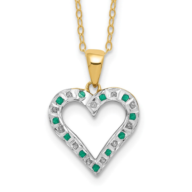 Sterling Silver Diamond Fascination Mystique 18K Gold-Plated And Emerald Heart 18 Inch Necklace